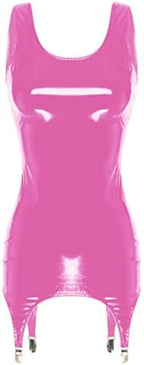 iiniim Women's Back Zipper Halter Sleeveless Bodycon Dress Wetlook Mini Dress with Garter Clips