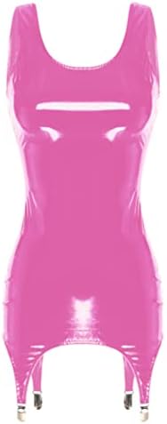 iiniim Women's Back Zipper Halter Sleeveless Bodycon Dress Wetlook Mini Dress with Garter Clips
