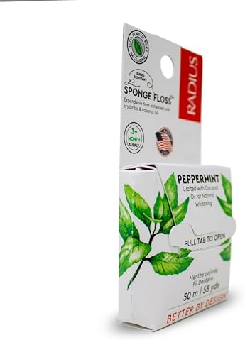 Radius Peppermint Dental Floss 55 Yards Vegan and Non-Toxic Oral Care Boost Total Tooth & Gum Protection Clear - Pack of 2
