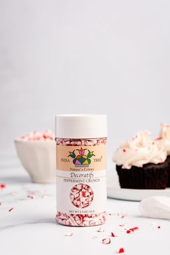 India Tree Nature's Colors Peppermint Crunch, 2.3 oz | Natural Crushed Peppermint Candy Topping | Holiday Baking, Christmas Decorating