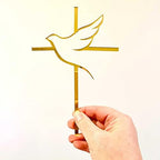 10pcs of Acrylic Religious Cake Topper - Dove and Cross,Holy Spirit Topper, Confirmation Topper (Gold Mirror)