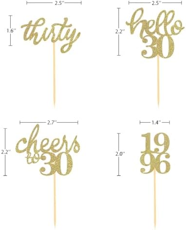 24 PCS Glitter 30th Birthday Cupcake Toppers for Celebrating Thirty Years Old Birthday Party Decorations for 30th Anniversary Party Supplies (Gold)