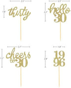 24 PCS Glitter 30th Birthday Cupcake Toppers for Celebrating Thirty Years Old Birthday Party Decorations for 30th Anniversary Party Supplies (Gold)