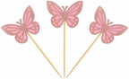 30 Pcs Butterfly Cupcake Toppers Assembled Butterfly Cake Toppers Glitter Butterflies Cake Picks Double Layers Cupcake Topper for Cake Decor Light Pink