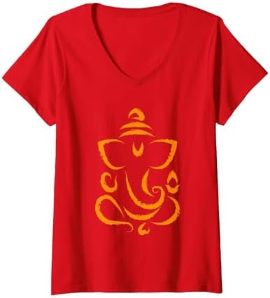 Women's Yoga Hindu Indian Meditation Deepavali Diwali Rangoli Ganesh V-Neck T-Shirt