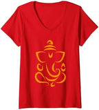 Women's Yoga Hindu Indian Meditation Deepavali Diwali Rangoli Ganesh V-Neck T-Shirt
