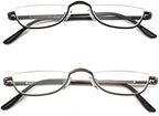Half Reading Glasses - 2 Pairs Half Rim Metal Frame Glasses Spring Hinge Readers for Men and Women, Black+Gunmetal 2.25