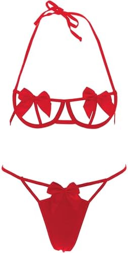 Sexy Lingerie Set for Women, Bow Lingerie Underwire Bra and Panty Sets for Women Christmas Valentines Outfits