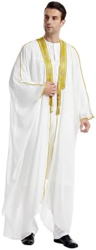 Men Muslim Arabic Embroidery Long Sleeve Chiffon Robe Dubai Turkey Abaya Cardigan Patchwork Kaftan