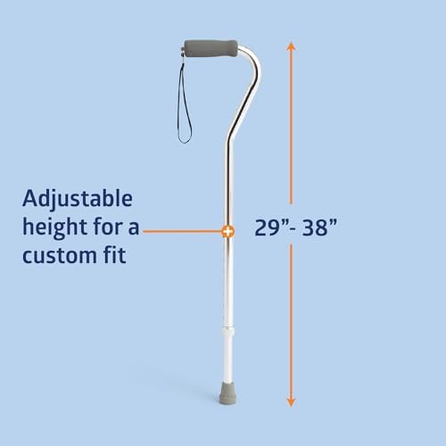 Medline Aluminum-Chrome Offset Walking Cane, Adjusts 29–38” & Supports Up to 300 Lbs. — Mobility Aid Provides Balance for Seniors & Adults