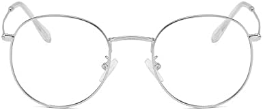 Junsika Round Blue Light Glasses for Women Men Retro Circle Computer Gaming Glasses Clear Lens Metal Frame Eyeglasses