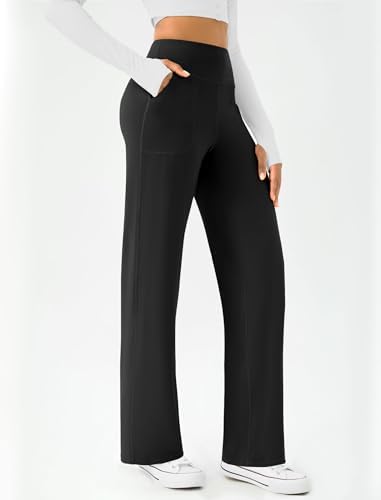 DLOODA Womens Wide Leg Yoga Pants Casual Work Dress Pants Lounge Sweatpants High Waist Comfy Loose Trousers with Pockets