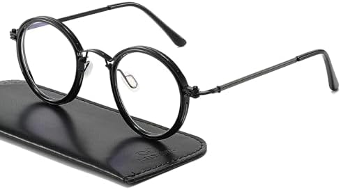 JOLLYNOVA Retro Round Blue Light Blocking Reading Glasses for Women Men,Metal Anti UV Readers (Black & Single Vision, 2.5, x)