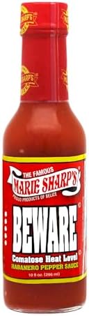 Marie Sharp’s BEWARE Comatose Heat Level Habanero Pepper Sauce, 10 oz | Extreme Heat Hot Sauce from Belize | All-Natural, No Preservatives