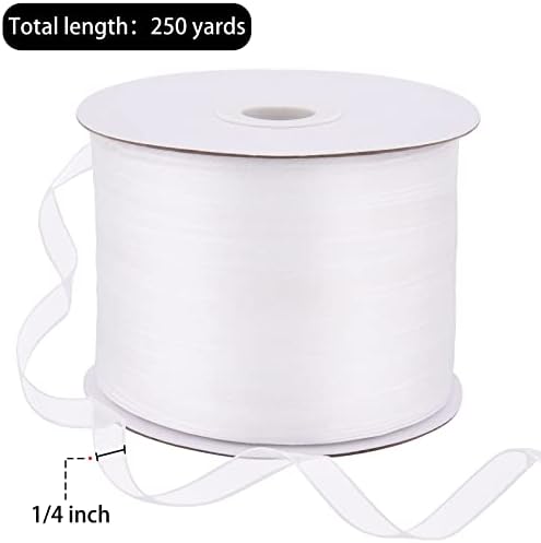 Hapeper 250 Yards 1/4 Inch Narrow Sheer Organza Chiffon Ribbon for Crafts Making, Gift Wrapping (White)