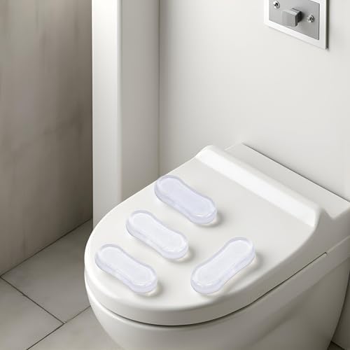 4 Pcs Transparent Toilet Seat Bumper Set, Silicone Strong Adhesive Toilet Seats Lid Bumpers, Toilet Seat Buffers Toilet Lid Rubber Pads for, Home, Hotel and Hospital Toilets, Adhesive Lid Buffers