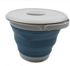 SAMMART 8.5L (2.2 Gallon) Collapsible Plastic Bucket with Lid - Foldable Round Tub with Lid - Portable Fishing Water Pail - Space Saving Outdoor Waterpot. Size 31cm Dia (Grey/Steel Blue, 1)