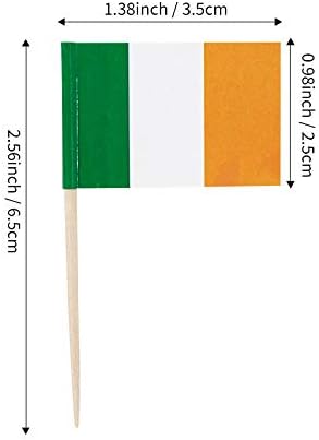 JAVD CYPS 100 Pcs Ireland Flag Irishman Toothpick Flags, Small Mini Stick Cupcake Toppers Irishman Flags,Country Picks Party Decoration Celebration Cocktail Food Bar Cake Flags