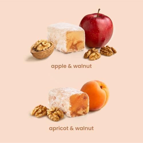 Liberty Orchards Original Aplets & Cotlets - Gourmet Chewy Snack in Gift Box, Gluten Free, Lokum with Nuts, Apricot Walnut Vegan Turkish Delight Candy 10 Oz
