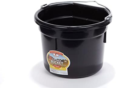 Little Giant® Flat Back Plastic Animal Feed Bucket | Animal Feed Bucket with Metal Handle | Horse Stall Feeding and Watering Supplies (Black, 8 Quart)