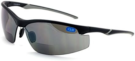 V.W.E. Bifocal High Performance Protective Safety Glasses Light Mirror Tint Bifocal - Reader - Sunglasses Ansi Z87.1 (Matte Black, 3.00)