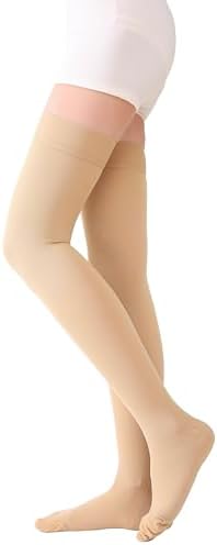 TOFLY® Medical Thigh High Compression Stockings for Women & Men, Closed Toe, Opaque, Firm 20-30mmHg Graduated Compression Socks with Silicone Band, Support for Varicose Veins, Edema, Travel,Beige L