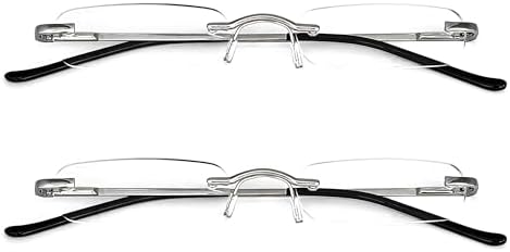 Mini Rimless Reading Glasses - Slim Compact Metal Readers with Spring Hinge for Men and Women 2 Pairs