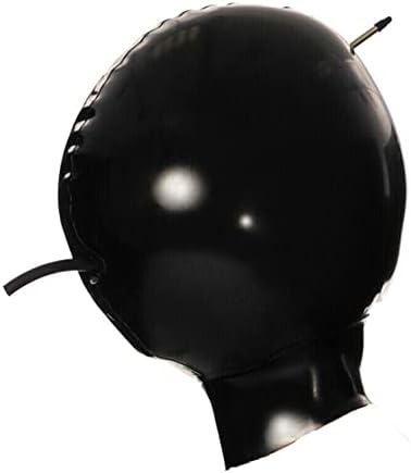 Latex Hood Inflatable Mask with Mouth Tube Full Face Inflation Breathing Zipped Latex Mask