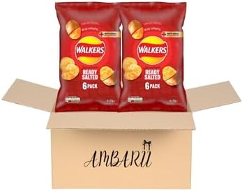 AMBARII Walkers Ready Salted Potato Crisps, Classic Chips, 25g Snack Size, 12 Count Multi Pack