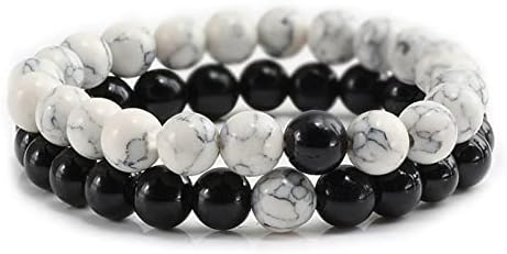 2Pcs Matte Lava Rock Volcanic Stone Beads Stretch Bracelet Stacking Frosted Gemstone Turquoise Seed Bracelet for Men Women Couple Stress Relief Aromatherapy Jewelry Gift