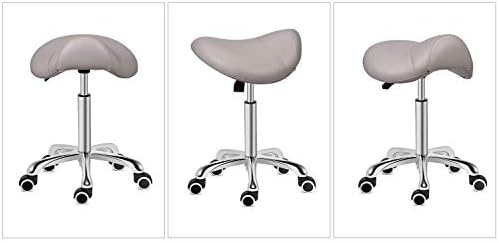 Kaleurrier Saddle Stool Rolling Swivel Height Adjustable with Wheels,Heavy Duty Saddle Chair,Ergonomic Stool Chair for Hair Salon Lab Clinic Dental Massage Home Office Kitchen (Grey, Without Back)