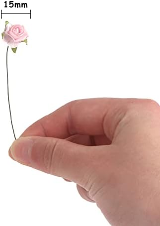 CCINEE 120 pcs Mini Paper Flowers,Mulberry Paper 1/2" Artificial Rose Flower with Stem for DIY Crafts Projects Scrapbooking Wedding Decorations (Pink)