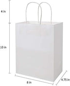 bagmad 50 Pack 8x4.75x10 inch Medium White Kraft Paper Bags with Handles Bulk, Gift Bags, Craft Grocery Shopping Retail Birthday Party Favors Wedding Sacks Restaurant Takeout, Business (50Pcs)