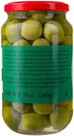 Frankies 457 Pitted Castelvetrano Olives - Authentic Sicilian - Premium Handpicked - Snacking-Aperitif-Cooking-Baking-Heart-Healthy-Product Of Italy - Great For Every Occasion - 19 oz Jar