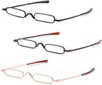 3 Pack Mini Slim Pen Reading Glasses - Compact Readers with Pen Clip Case Spring Hinge Metal Frame Eyeglasses (Black, Brown, Gold, +1.75)