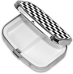 Pill Box Small Pill Case Race Checkerboard Checkered Black and White, Cute Medicine Organizer Travel Pill Box, Portable Pill Container Holder to Hold Vitamins, Medication, Fish Oil, Supplement