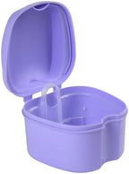 Denture Case, Denture Box with Strainer, Night Cleaner Denture Bath Box for Retainer, Mouthguard, False Teeth, and Denture Cleaning (Purple)
