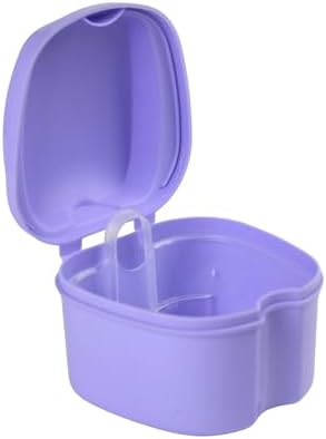 Denture Case, Denture Box with Strainer, Night Cleaner Denture Bath Box for Retainer, Mouthguard, False Teeth, and Denture Cleaning (Purple)