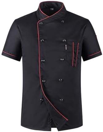 Men's Chef Coat Uniform Short Sleeve Cook Jacket Restaurant Kitchen Work Breathable Clothes