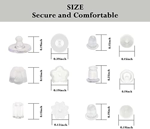 6 Styles Silicone Earring Backs for Studs, 600 Pcs Clear Soft Earring Backings Hypoallergenic Plastic Rubber Earring Backs Clutch Stoppers Replacement Kits for Fish Hook Earring Studs Hoops