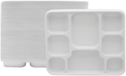 8 Compartment White Disposable Party Thali Plates (100 Pack)