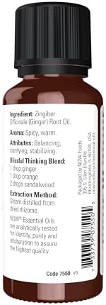 NOW Essential Oils, Ginger Oil, Spicy Aromatherapy Scent, Steam Distilled, 100% Pure, Vegan, Child Resistant Cap, 1-Ounce