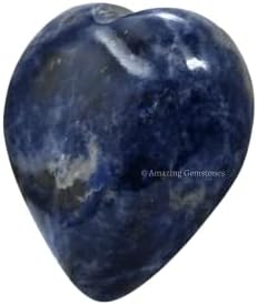 Amazing Gemstone Sodalite Crystal Heart Palm Stone - Pocket Massage Worry Stone for Natural Body Chakra Balancing, Reiki Healing and Crystal Grid