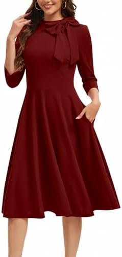 ZonJie Womens Elegant Cocktail Party A-line Flare Hem Dress with Pocket