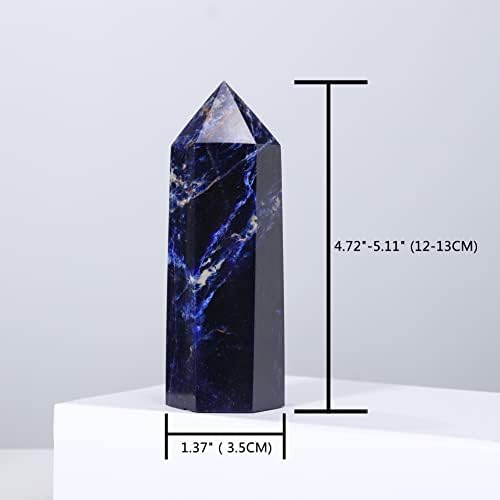 Runyangshi Large Sodalite Natural Healing Crystal Wand 4.72"-5" Blue-Veins Stone Quartz Tower 6 Faceted Single Point Crystals Prism Wand for Meditation Reiki Chakra Therapy Home Decor Gift