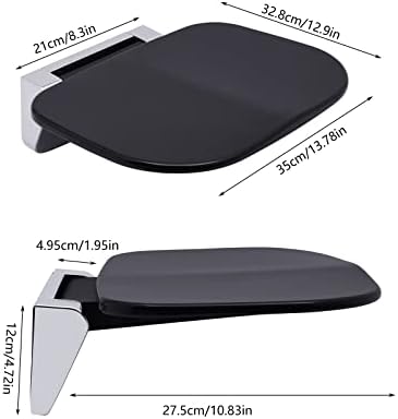 YIYIBYUS Folding Shower Seat Wall Mounted Easy Clean Foldable Shower Chair 400 LB Capacity Fold Up Shower Stool for Adults Elderly Disabled Black