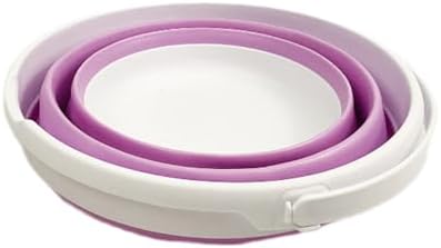 SAMMART Collapsible Plastic Bucket - Foldable Round Tub with Handle - Pop Up Saving (White/Pale Purple, 10L)