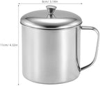 Amosfun Stainless Steel Water Cup with Lid and Handle 4.33X3.14 Inch Metal Milk Mug for Coffee Tea Home Office Travel