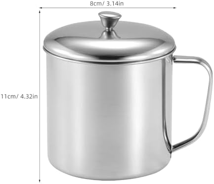 Amosfun Stainless Steel Water Cup with Lid and Handle 4.33X3.14 Inch Metal Milk Mug for Coffee Tea Home Office Travel