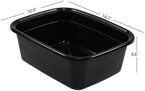 4-pack 12 Quart Small Wash Basin Pan, Plastic Rectangular Dish Pan, Black
